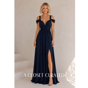 Bariano Thea Draped Sleeve Chiffon Gown XS Blue NWT